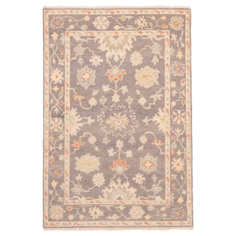 ECARPETGALLERY Hand-knotted Modern Oushak Dark Grey Wool Rug - 4'1 x 5'11