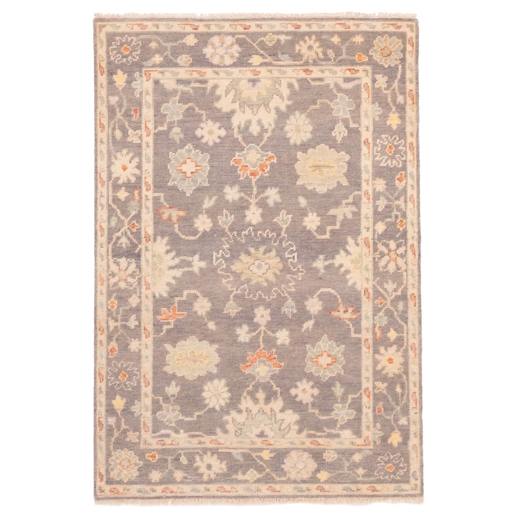 ECARPETGALLERY Hand-knotted Modern Oushak Dark Grey Wool Rug - 4'1 x 5'11