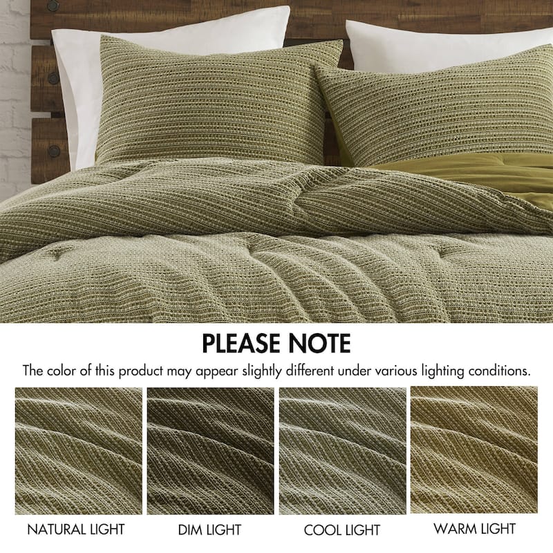 GDF Studio - Rowena Waffle Washed Cotton 3-Piece Comforter Set with Soft Textured Design