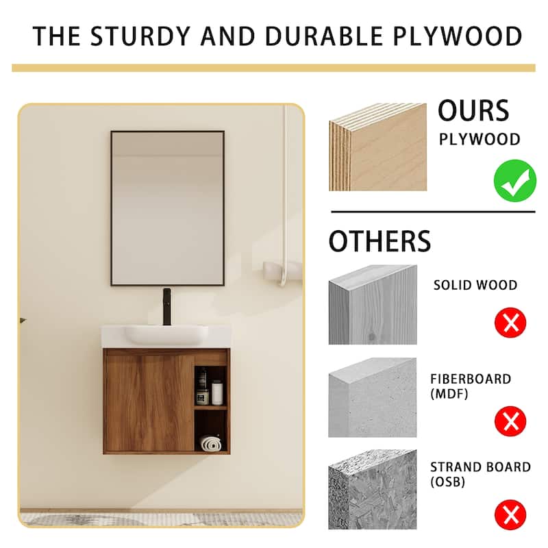 Malwee 24"/28" Floating Bathroom Vanity,Wall Mounted Bathroom Vanity with Ceramic Sink and Soft Close Door