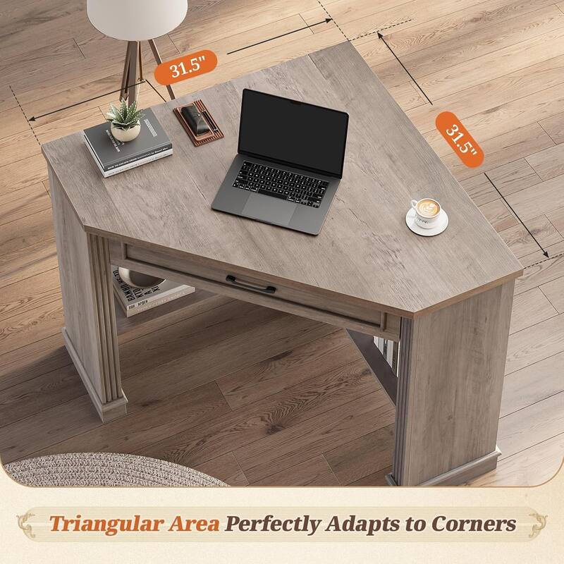 Small Corner Desk Triangle Computer Desk Drawer Storage Shelves