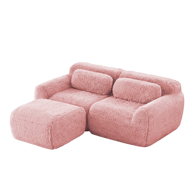 80" Boneless Couch L-Shaped Sofa for Living Room, Cloud Couch with Ottoman, Sectional Deep Seat Couches with Throw Pillows