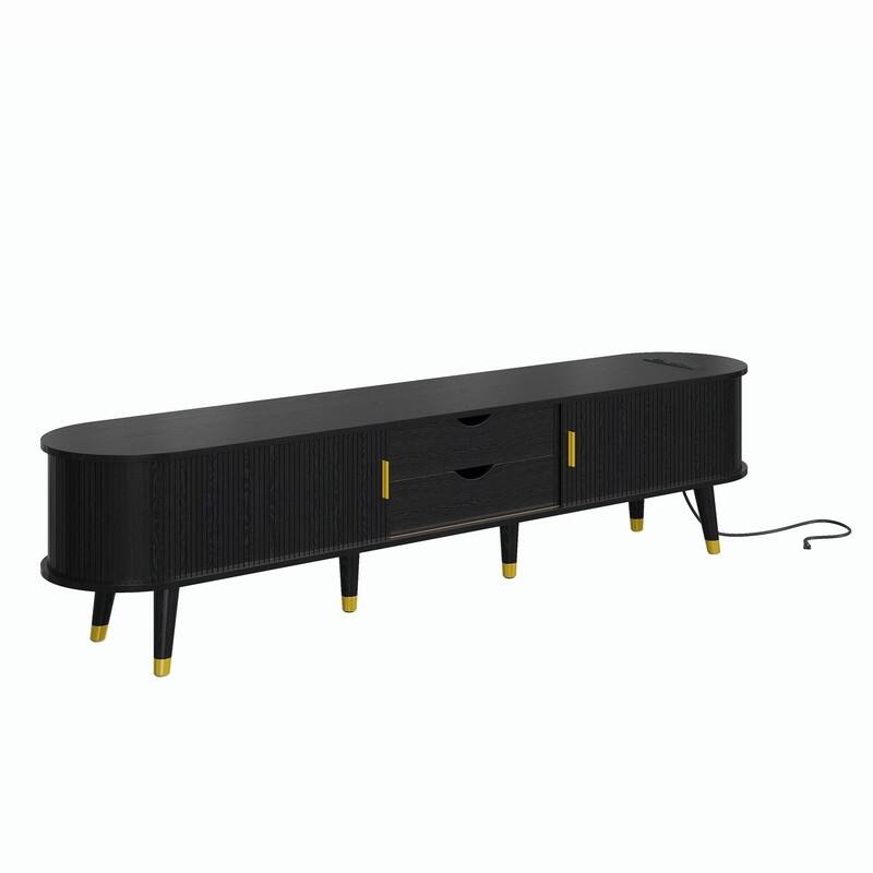 Mid-Century Modern Fluted TV Stand with Charging Station and Ample Storage for TVs Up to 80"