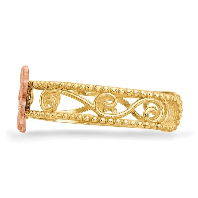 Curata Womens Adjustable Solid 14 karat Two-Tone Gold Flower Toe Ring