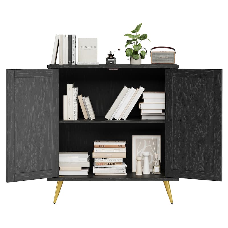 Farmhouse Rattan Storage Cabinet, Natural Buffet Sideboard - N/A