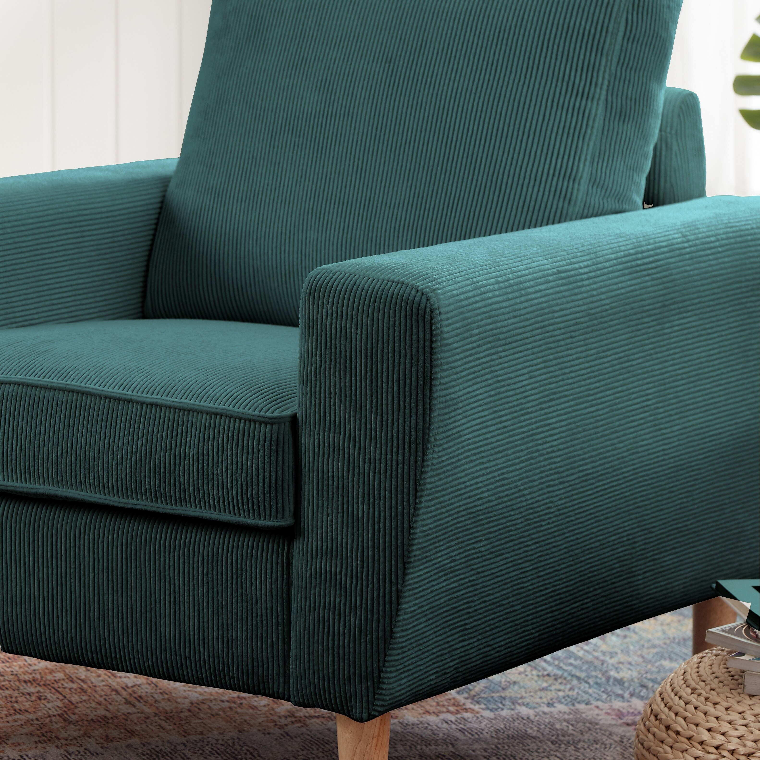 Striped Velvet Accent Chair Square Arm Chair For Living Room