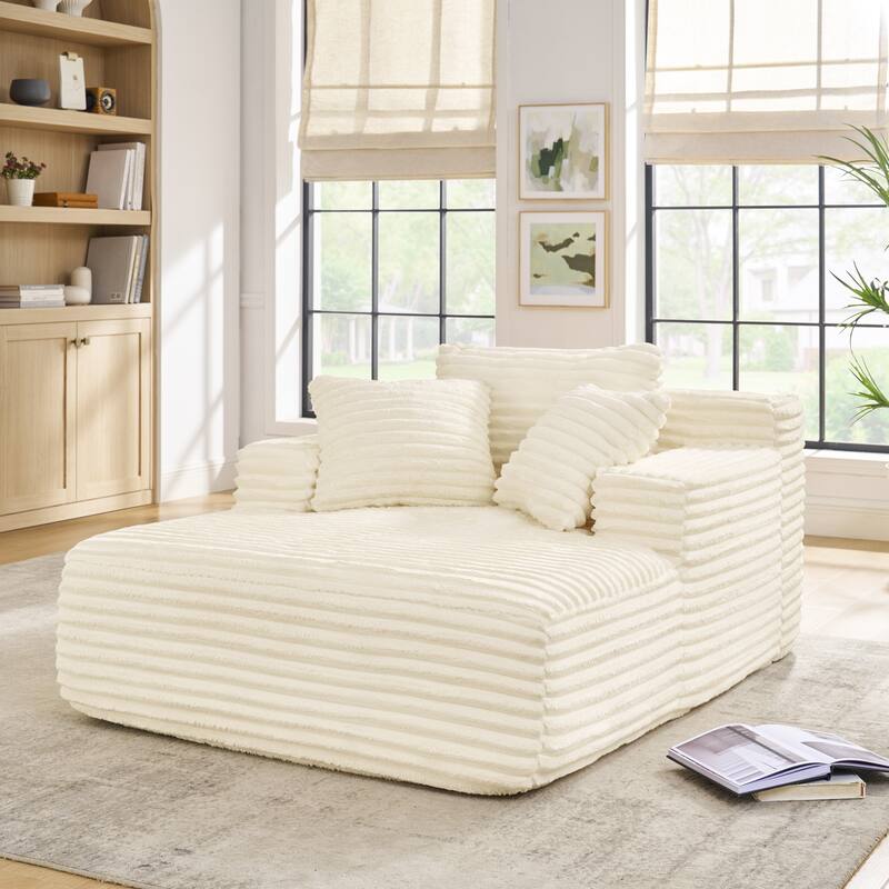 Roomfitters Living Room Compressed Chaise Lounge Foam Sofa Bed, Fluffy Corduroy Upholstered Cloud Couch with Deep Seat