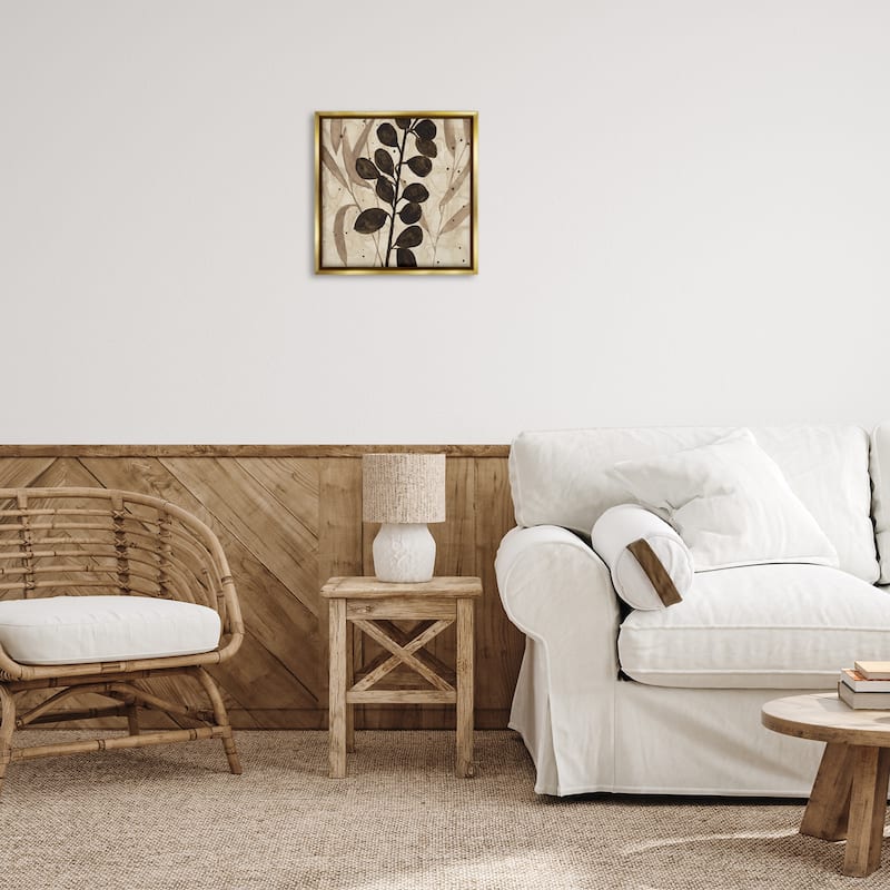 Stupell Beige & Brown Natural Leaves Framed Floater Canvas Wall Art Design By Krinlox