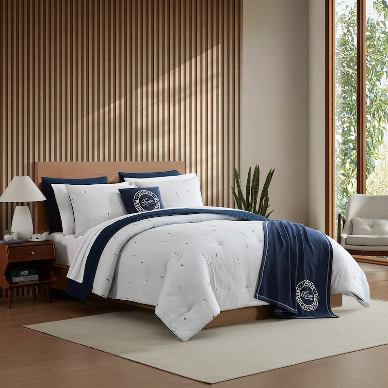 Lacoste Logo Stripe 180TC Percale Cotton 3-Piece Comforter Set