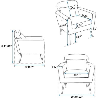 Mid Century Modern Accent Chair Upholstered Reading Chair Armchair with Metal Legs and Throw Pillow Side Chair for Living Room