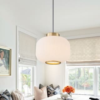 1-Light Gold Lantern Chandelier Drum Shape Hanging Kitchen Island Light