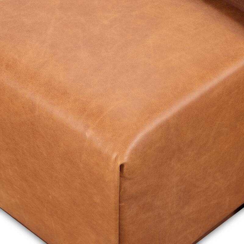 Poly & Bark Jarmo Ottoman with Adjustable Walnut Table - Full Grain Genuine Italian Leather