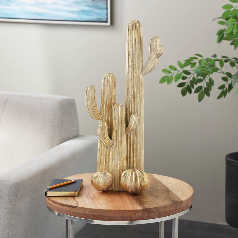 Gold Resin Layered Cactus Decorative Sculpture - Gold