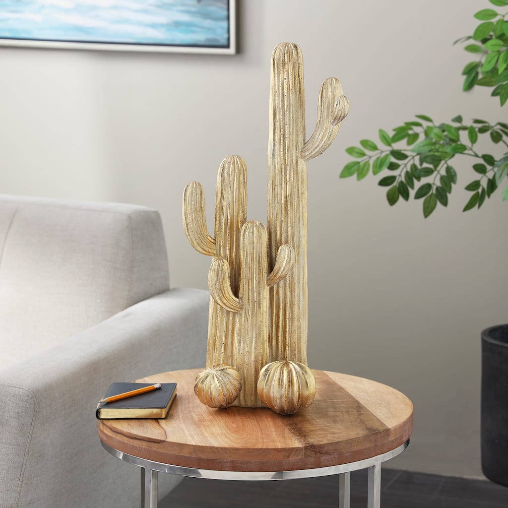 Gold Resin Layered Cactus Decorative Sculpture