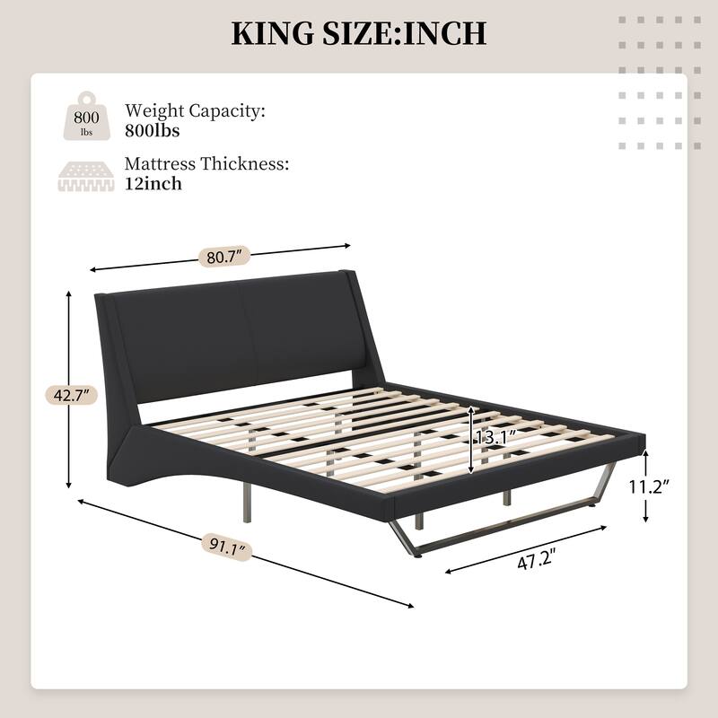 Christopher Knight Home - Persephone PU Leather Bed Frame with Wave-Like Curve Design and Trapezoidal-Shaped Leg