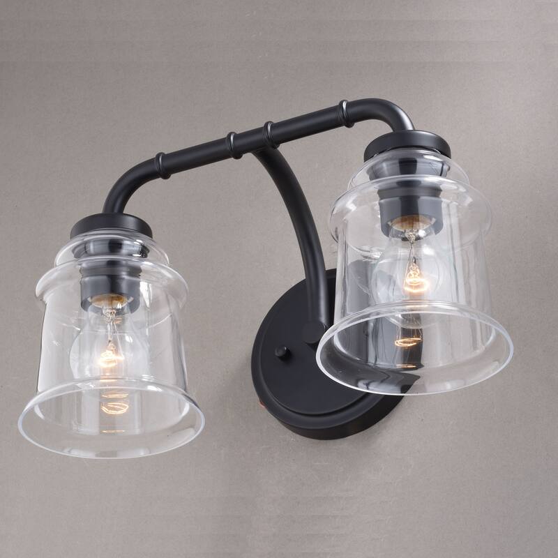 Toledo Black Industrial Farmhouse Clear Glass Vanity Fixture