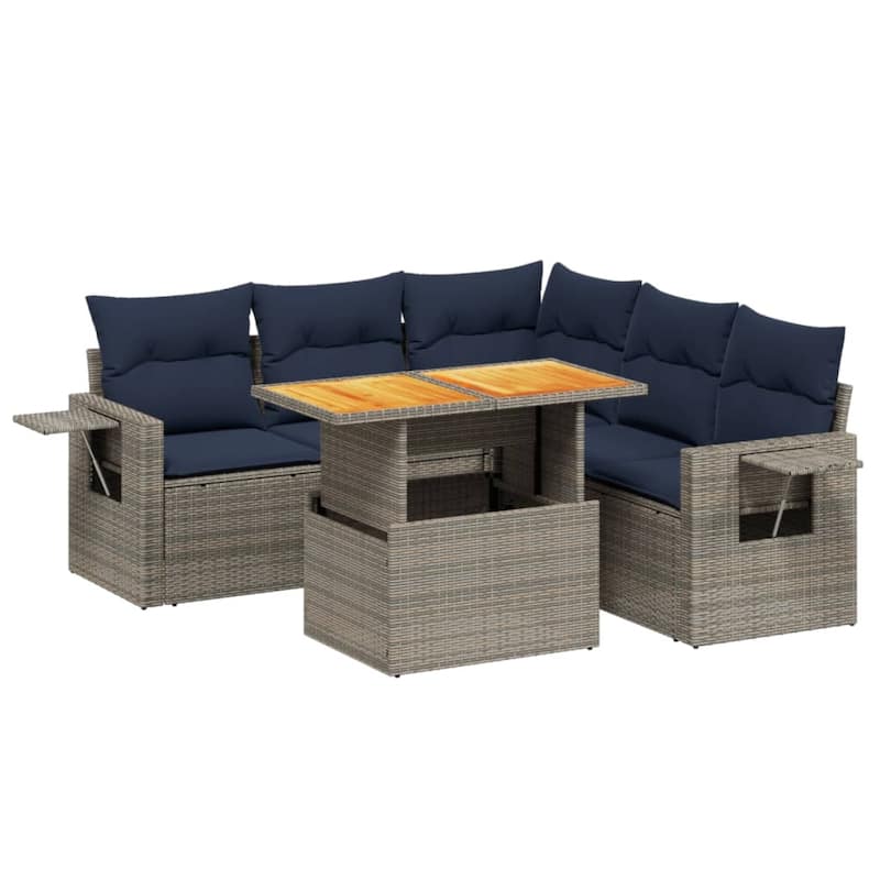 vidaXL Patio Sofa Set with Cushions Outdoor Furniture 6 Piece Poly Rattan - 24.4 x 24.4 x 27.2