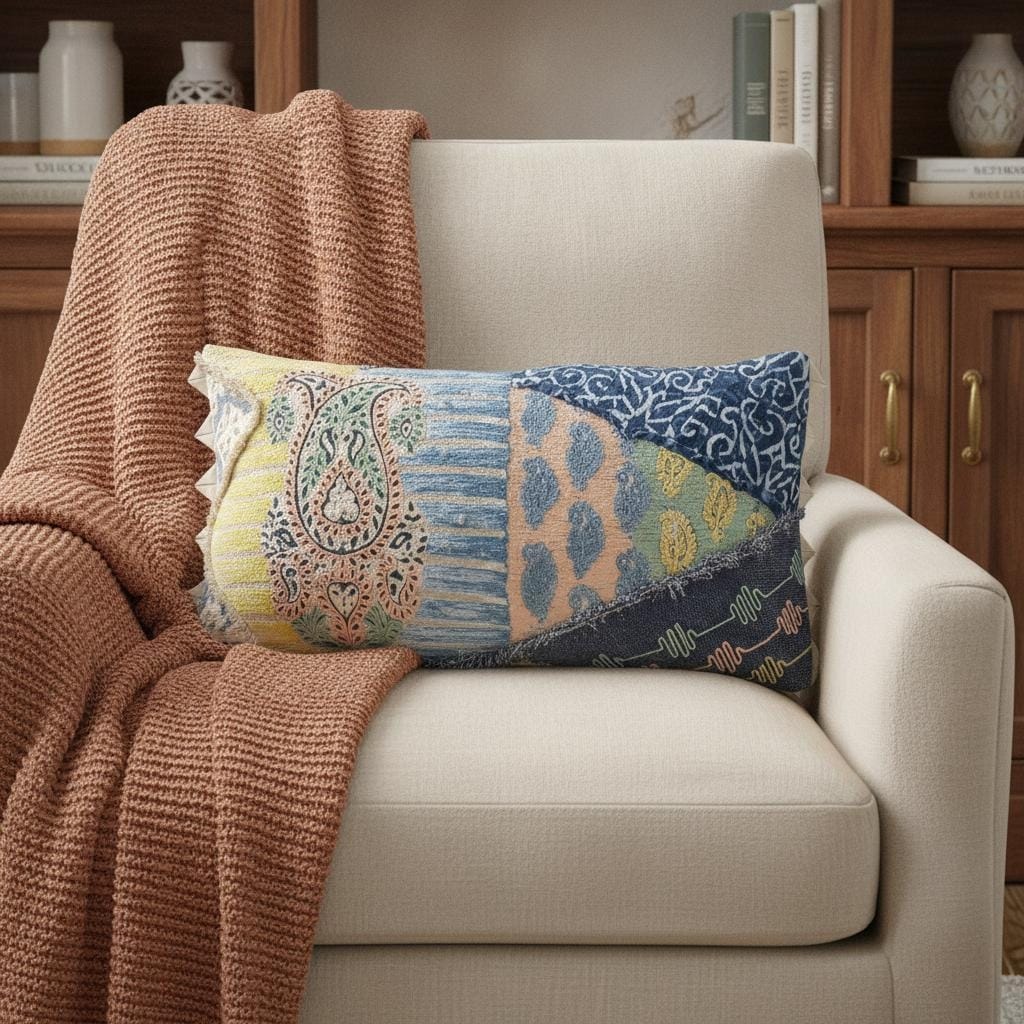 HomeRoots 14" X 26" Yellow And Light Blue No Pattern Cotton Throw Pillow