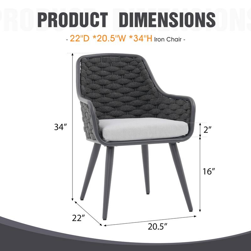 Outdoor 2-Piece Metal Arm Dining Chairs With Cushions