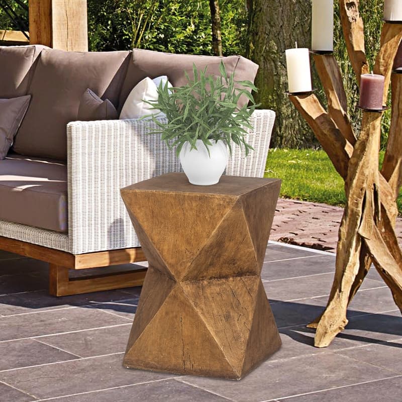 Adeco Concrete Accent Table Modern Outdoor Side Table