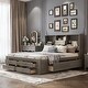 preview thumbnail 10 of 16, King Size Platform Bed with Storage Headboard and 8 Drawers, White Grey