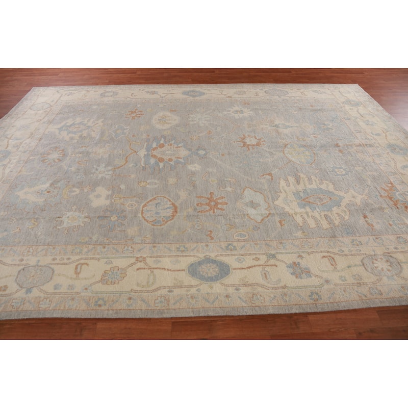 Hand Knotted Oriental 100% Wool Carpet Transitional All-Over Greys & Charcoal Oushak Area Rug - 12' 9'' X 8' 10''