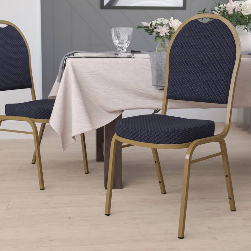 Dome Back Stacking Banquet Chair - Navy Patterned Fabric/Gold Frame