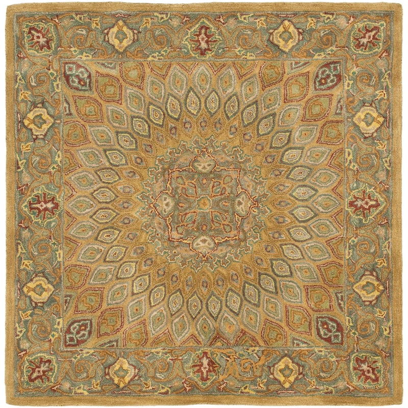SAFAVIEH Handmade Heritage Wayfarer Traditional Oriental Wool Rug - 6' Square - Light Brown/Grey