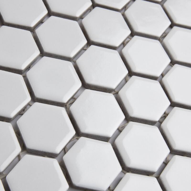 Merola Tile Metro 1" Hex Glossy White 10-1/4" x 11-7/8" Porcelain Floor and Wall Tile