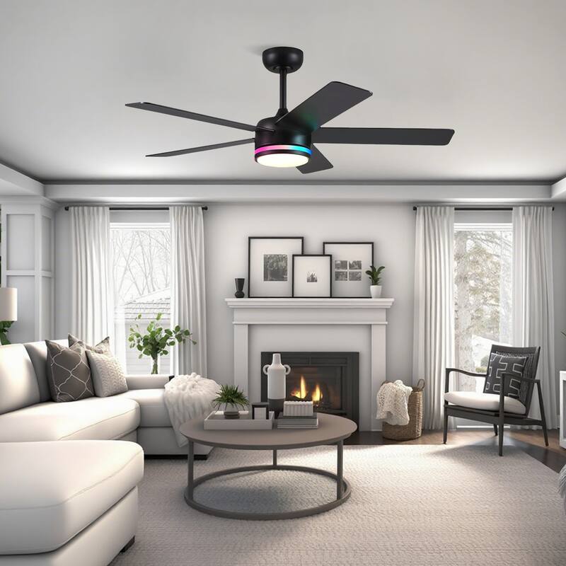 46 Inches Downrod Ceiling Fan with Light and Remote,Quiet DC Motor,Reversible Blades - 46 Inches