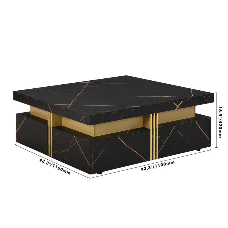 43.3" Modern Square Storage Coffee Table with 4 Drawers for Living Room