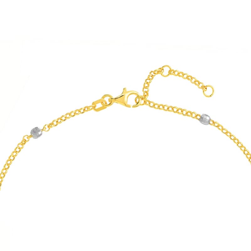 Curata 14k Ytwo-tone Gold 7.25" 3mm Sparkle Cut Bead Station Adjustable Bracelet
