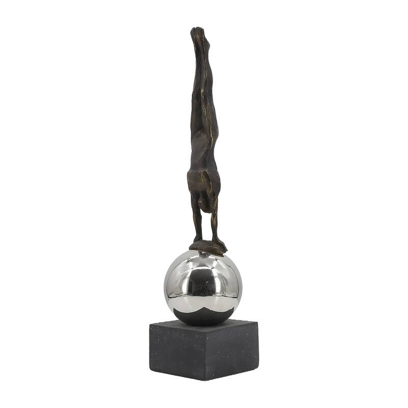 Sagebrook Home Unique 23" Augustolo Figurine Standing on Stainless Steel Sphere, Resilient Resin - 5" x 5" x 23"
