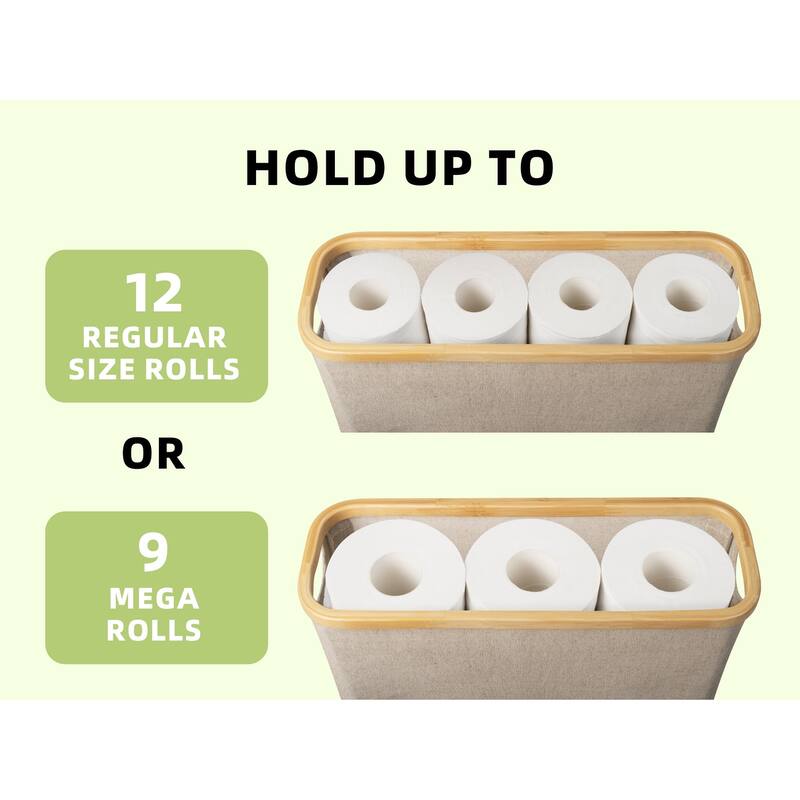 Freestanding Toilet Paper Holder for 9 Mega Rolls, Bathroom Storage Basket With Side Window - 17.5"L x 6"W x 13.75"H