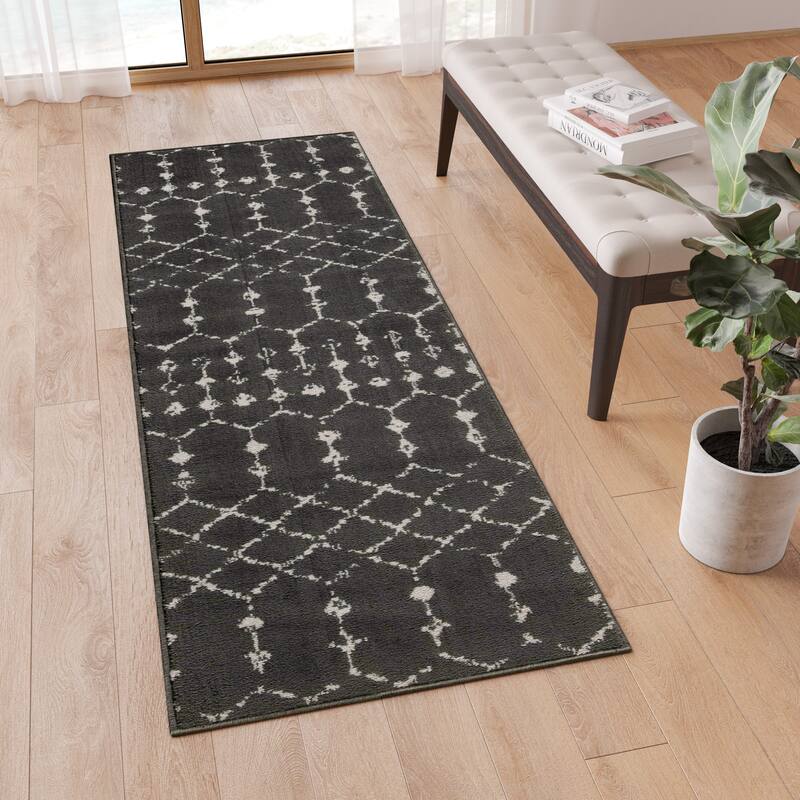 Geometric Style Modern Bohemian Design Area Rug - 2' x 6' - Dark Gray/Ivory - Novelty