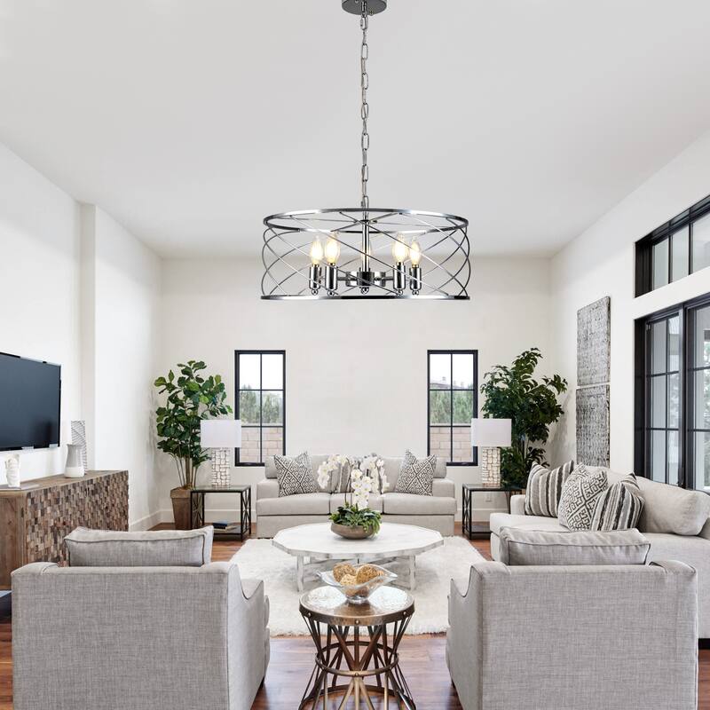 CurveCurio Elegant 20" Black Industrial Cage Chandelier with Adjustable 70" Chain for Modern Dining Spaces - 20" * 20" * 10"