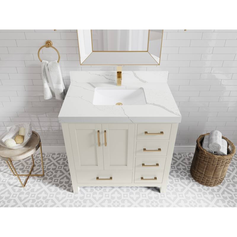 Willow Collections 36 in. W x 22 in. D Malibu Center Sink Left Bathroom Vanity with Countertop - 2" Calacatta Laza - FineGrain