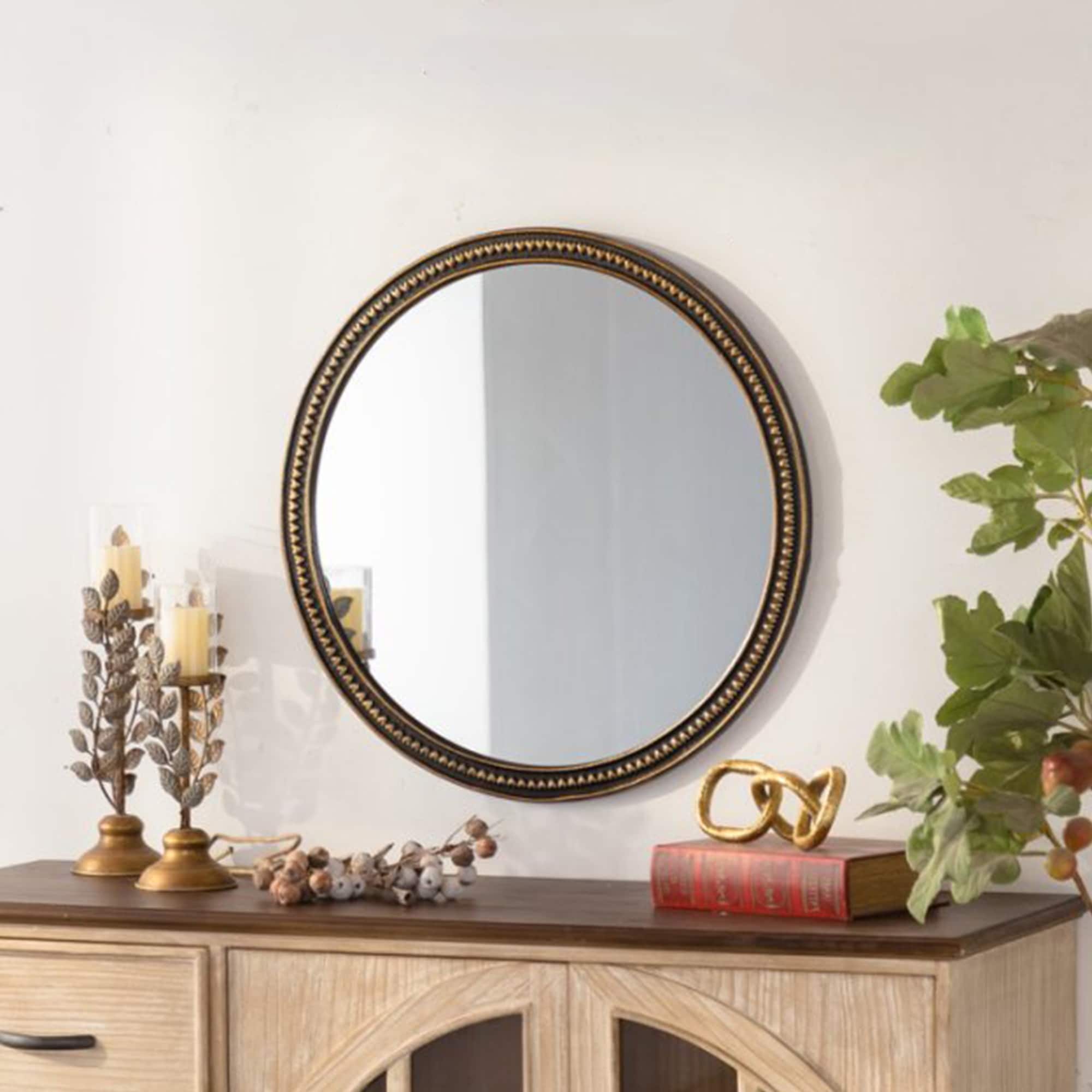 Round Wall Mirror with Vintage Gold Beaded Frame, 24 Inch - 23.62 x 0.63 x 23.62''