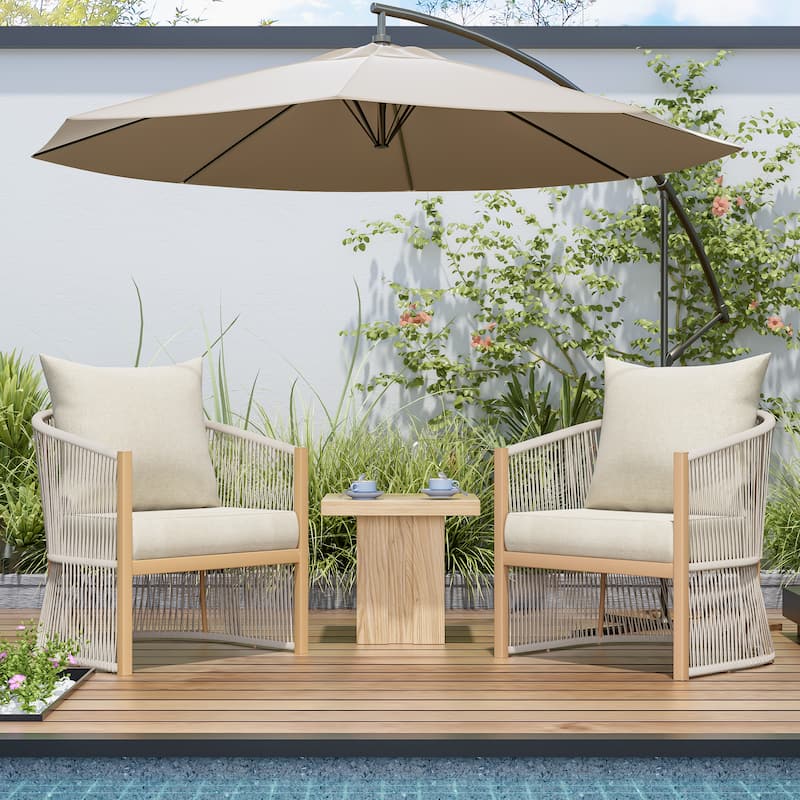 [Set of 2] Modern Curved Aluminum Lounge Chair with Stylish Rope-Weave Design and Cushioned Comfort, Perfect for Outdoor Living