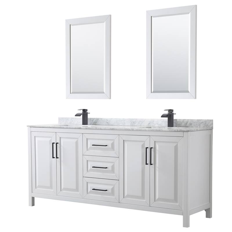 Wyndham Collection Daria 80" Free Standing Double Vanity Set with MDF - White / White Carrara Marble Top / Matte Black - Painted