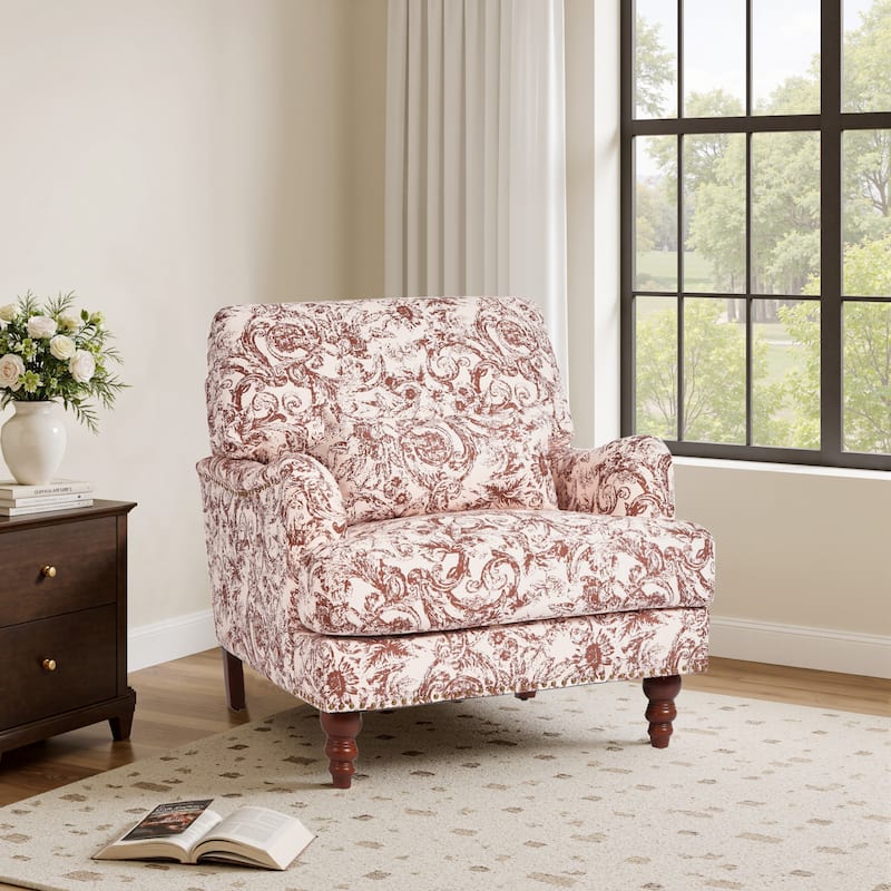 Mid Century Chenille Upholstered Accent Chair with Nailhead Trim - Rococo Orange - Chenille