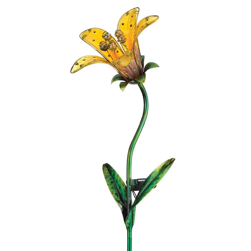 Solar Tiger Lily Stake - Yellow - 9"x7.25"x33"