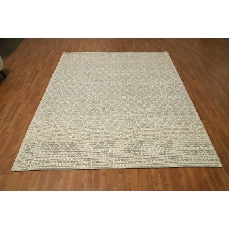Hand Knotted Oriental 100% Wool Carpet Modern Geometric Greys & Charcoal Modern Gotti Design Area Rug - 9' 9'' X 8' 0''