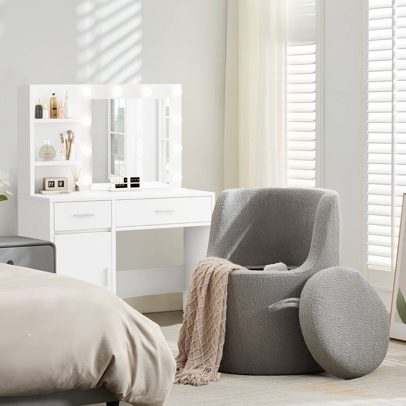 Boucle Make-Up/Vanity Stool, Hiden Storage Space, Stylish Appearance