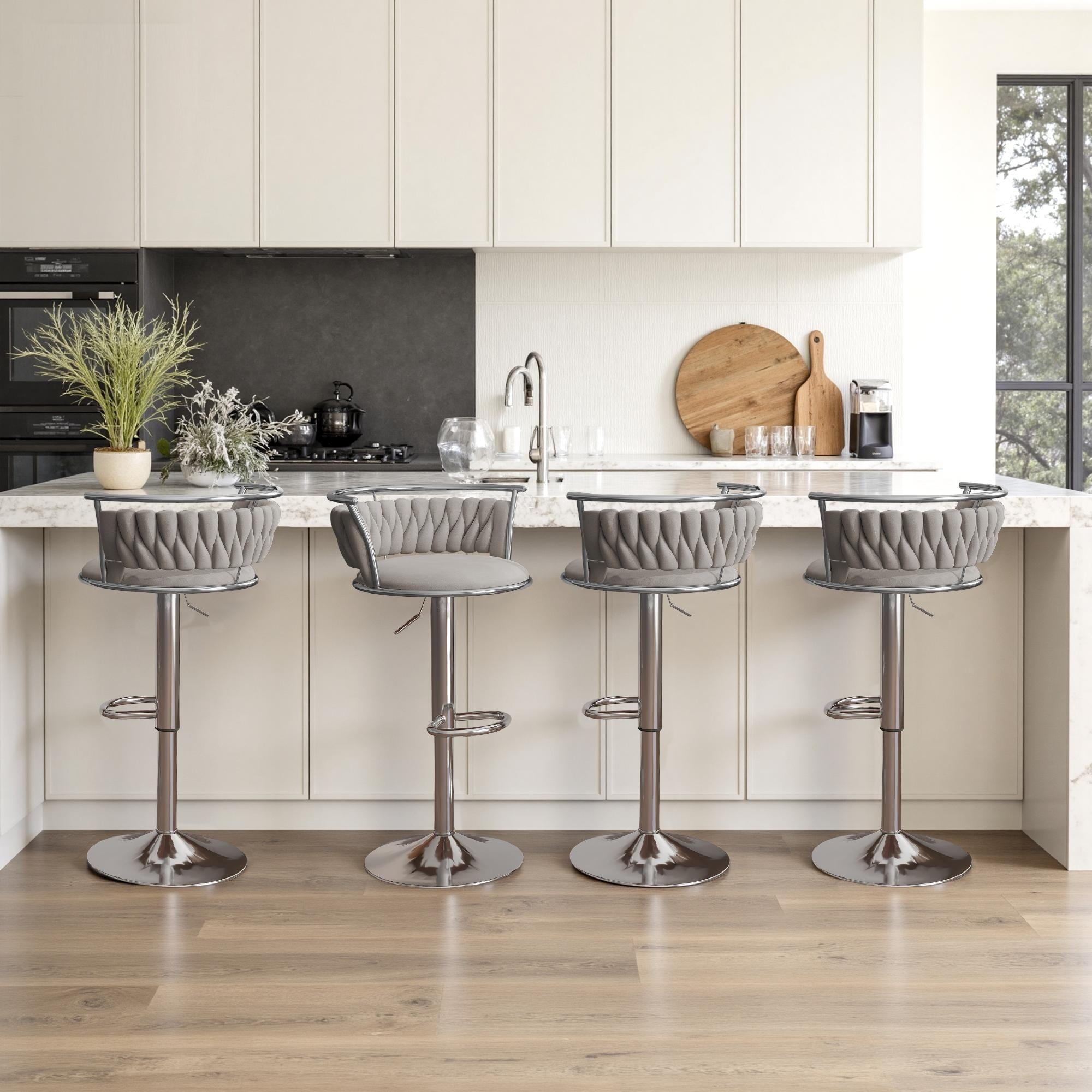 Modern Velvet Adjustable Swivel Bar Stools (Set of 4)