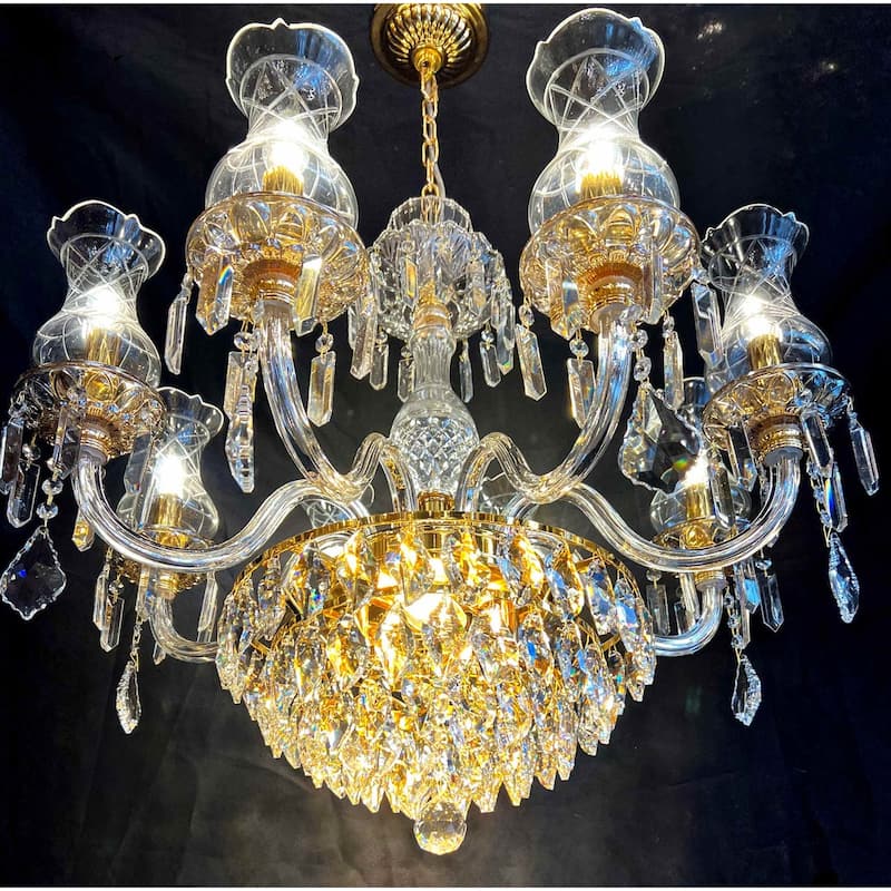 Vintage Crystal Chandelier Gold Pendant Chandelier 10 Lights