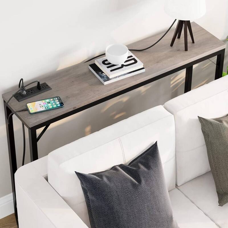 Modern Narrow Sofa Table with Charging Station