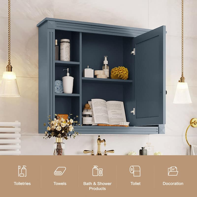 35'' x 28'' Wall Mounted Bathroom Storage Cabinet with Mirror,6 Open Shelves