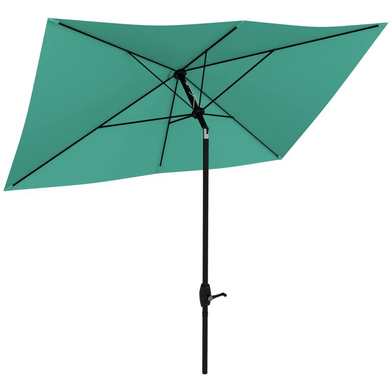 Rectangular Market Umbrella, Patio Outdoor Table Umbrella with Crank and Push Button Tilt, for Garden Backyard Pool Blue Teal