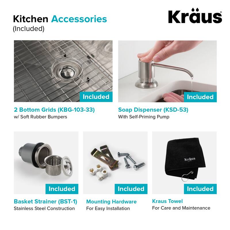 Kraus 3-in-1 Set Undermount Kitchen Sink, Pulldown Faucet, Dispenser